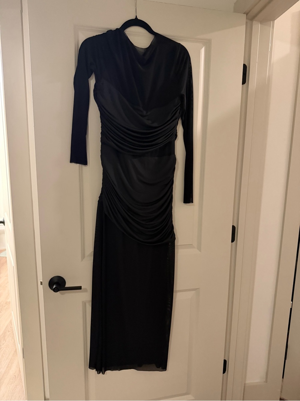 Meshki black mesh and nylon Long-Sleeve Dress